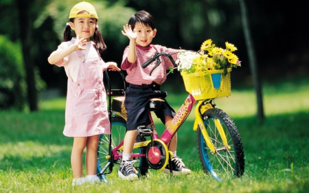 Cute Children - asian, bike, children, happy