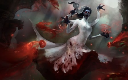 La Llorona - blood, spirit, dress, la llorona, banshee, fantasy, white, red, art