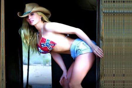 Cowgirl On A Train - women, fun, girls, style, models, westerns, female, cowgirls, hats, trains