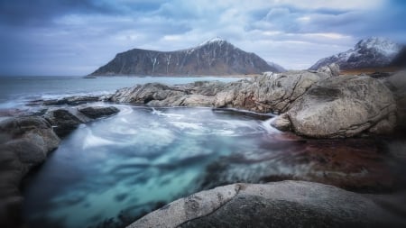 Blue - ocean, mountain, blue, rocks