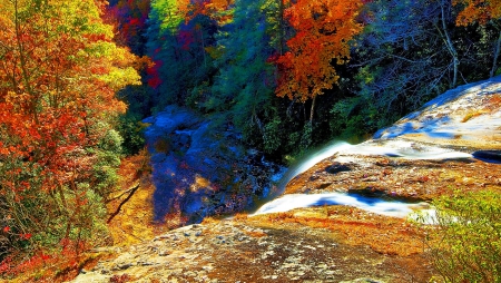 Forest Waterfall - autumn, trees, river, colors, mountains