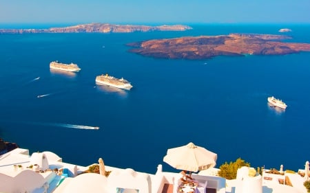 Ocean View from Santorini - oceans, santorini, islands, nature