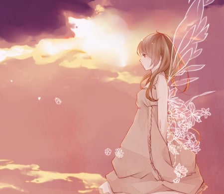 Angel - girl, pretty, angel, wings, anime, cute, dress