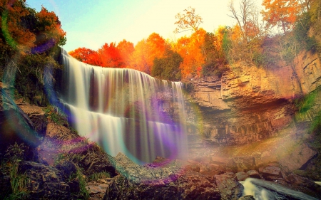 â˜…Valley Falls in Autumnâ˜… - autumn, valley, trees, colorful, creative pre-made, attractions in dreams, falls, forests, waterfalls, lovely, nature, love four seasons, beautiful, scenery, leaves, colors, fall season