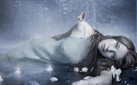 frozen - water, art, girl, flower