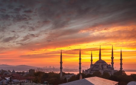 Istanbul Sunset - Istanbul, sunsets, nature, buildings