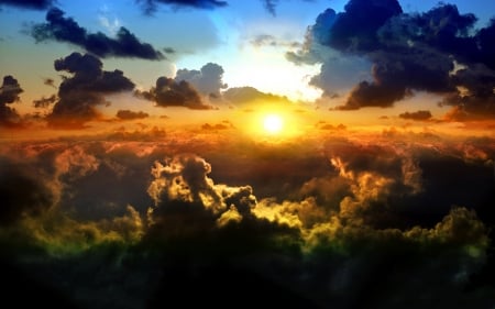 Sun Through Dark Clouds - nature, sky, clouds, sun