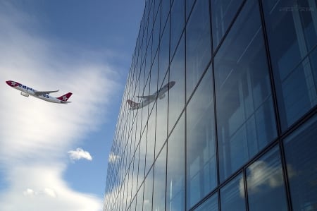 Airbus A340-642 - a340 642, windows, airbus, reflection