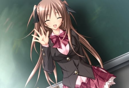 Hello - pretty, anime, school, girl, cute, happy, uniform