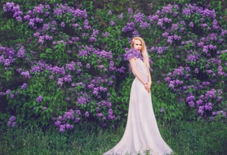 Beauty - purple, lady, model, lilacs