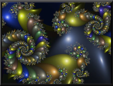 Duet - fractal, black, blue, gold