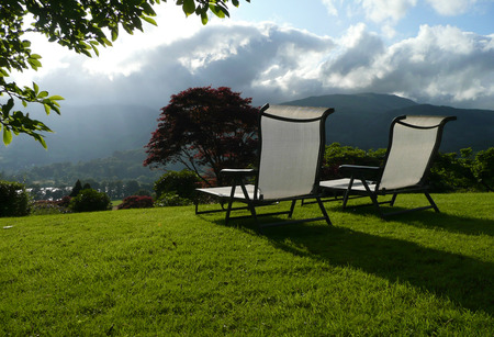 Enjoy the view - lake district, sun loungers, landscape, green