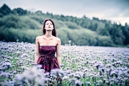 A long wait - beauty, nature, girl, waiting, field, outdoor