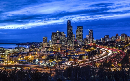 Seattle Evening - architecture, cityscape, buildings, seattle