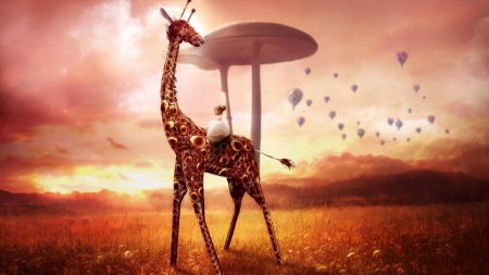 Giraffe Dream - fantasy, cool, fun, giraffe dream, abstract