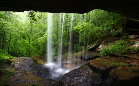 Cave Waterfall - nature, caves, waterfalls, rocks