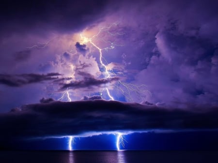 Sea of Storms - lake, clouds, lightning, sea, storm