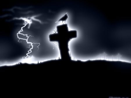 Dark cross - Raven, Graveyard, Gothic, Cross, Dark, Lightning