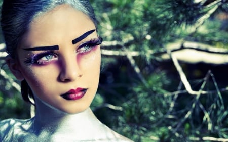 Geisha - Kelsey May Connor, geisha, girl, make-up, valentina rossi, white, purple, green, woman, model