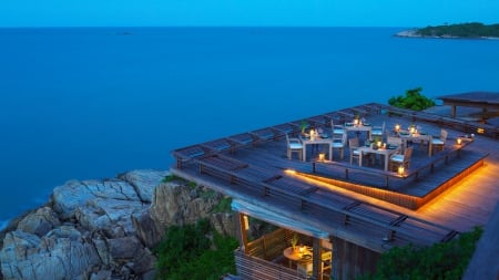 Evening Dinner - ocean, beach, light, night, hotel, view, evening, mood, dinner