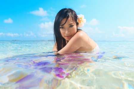 Beauty in water - posture, girl, eyes, beauty, asian