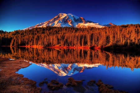 Autumn Reflections - fall, forest, mountain, trees, water