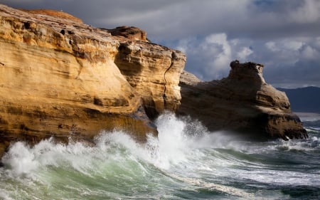 Crashing Waves - nature, oceans, rocks, waves