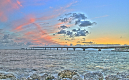 Bridge - island, ocean, bridge, re