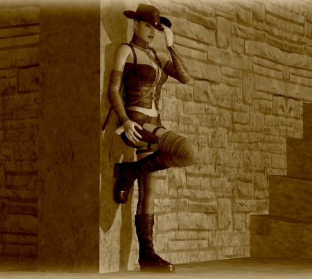 ~Cowgirl~ - cowgirl, hat, wall, gun, boots