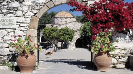 Architecture of Greece - architecture, flowers, greece, buildings