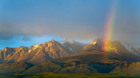 Rainbow over Argentina National Park - nature, rainbows, mountains, valleys