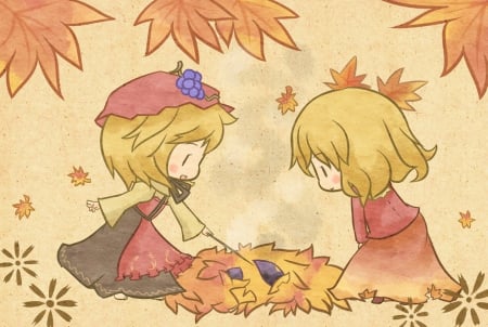 Anime Autumn - leaves, anime, girls, autumn