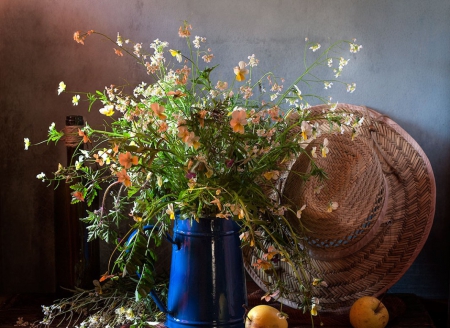 Still Life - flowers, still life, soft, hat