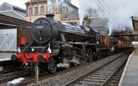 steam train - carriage, steam, train, station