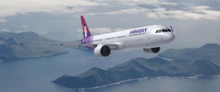 Hawaiian Airlines in flight to Seattle - airplane, passenger, view, flight