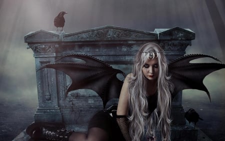 queen of crows - queen, black, dark, crows