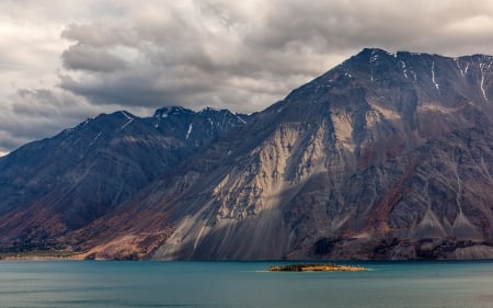 Clouds over Mountains and Lake - clouds, mountains, nature, lakes