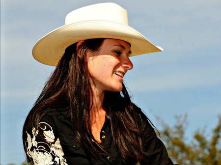 ~Cowgirl~ - sky, brunette, hat, cowgirl