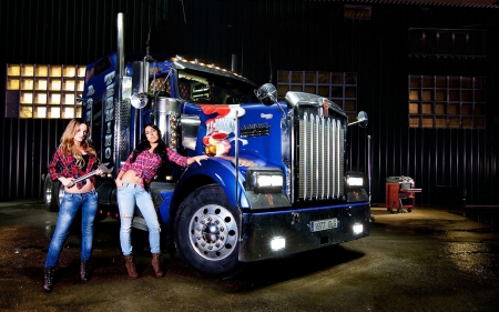 Cowgirl Truckers - famous, style, fun, mechcanic, models, girl, female, truck, jeans, fashion, kenworth, cowgirls, boots, trucks