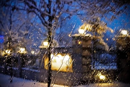 Rain - nature, window, rain, snow, night, winter, splendor, drops