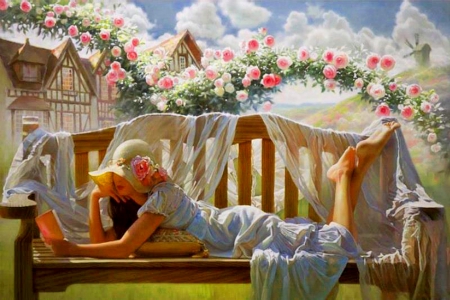 Garden and Dreams - women, summer, book, garden