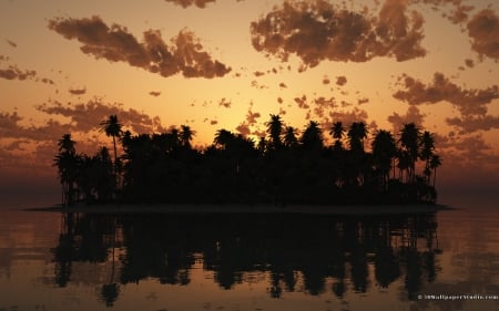 perfect silence - tree, ocean, reflection, island