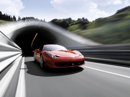 ferrari 458 italia - italia, road, tunnel, ferrari