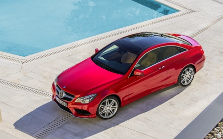 Mercedes Benz - mercedes, benz, pool, red, top view, coupe, e-class, mercedes-benz