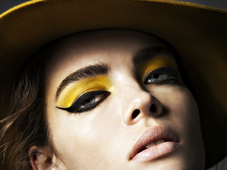 Natasha Barnard - hat, Natasha Barnard, make-up, yellow, woman, model, girl