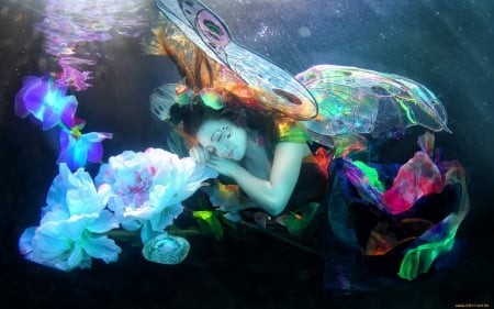 underwater girl - sleep, girl, flower, underwater