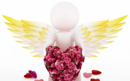 angel love - white, art, angel, flower