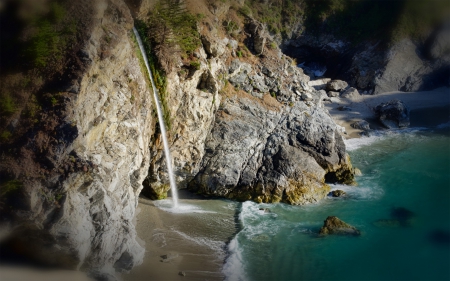 Waterfall on Beach - nature, beaches, waterfalls, sand