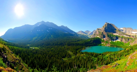 Grinnell Glacier Trail - Glacier National Park, beautiful, snow, lake, grass, forest, mountains