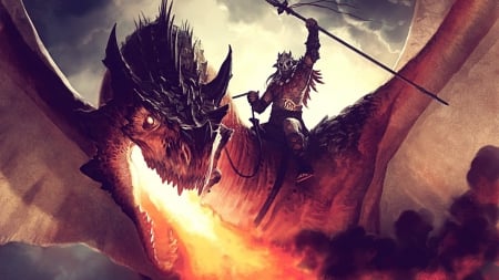 fire dragon - fire, spear, warrior, dragon